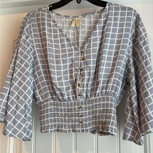 Japna Blue and White Checkered Blouse